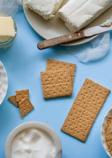 Brown Crackers on Blue Surface